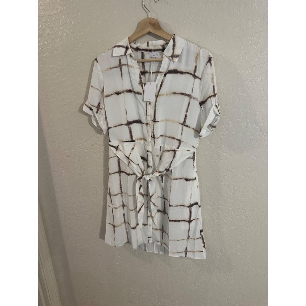 NWT Ecru Y Silk Knightley Belted Mini Button Up Scandi Girl  Shirt Dress - Picture 3 of 12